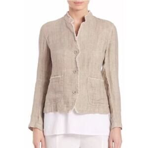 Eileen Fisher 100% Organic Linen Raw Hem Doubleweave Blazer Womens Beige Size XS